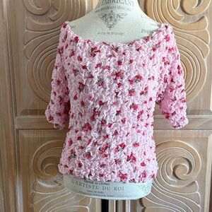 Free People ‘Rosie Posie’ Pink Textured Floral Blouse Size Large